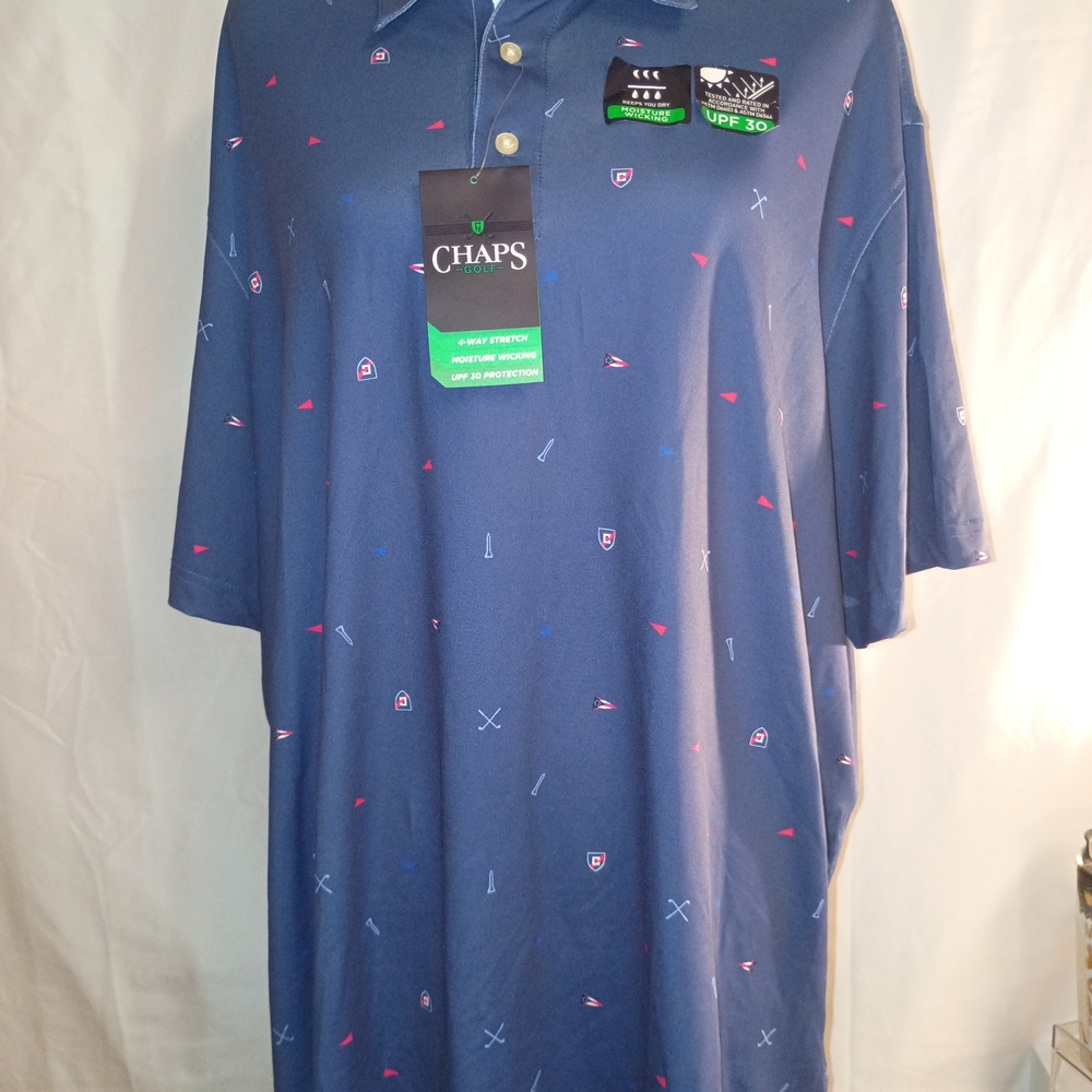 Chaps Blue Polo Shirt with Red and White Accents